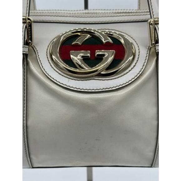 Gucci Web Britt Dialux Cream Leather Boston Bag*GG LOGO*Red Green Stripes! - Picture 3 of 16